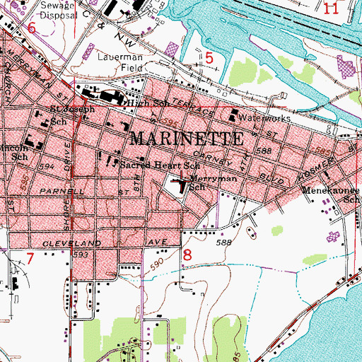 Topographic Map of Merryman Elementary School, WI
