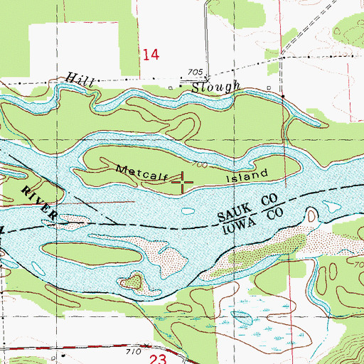 Topographic Map of Metcalf Island, WI