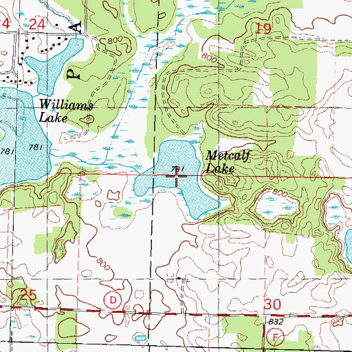 Topographic Map of Metcalf Lake, WI