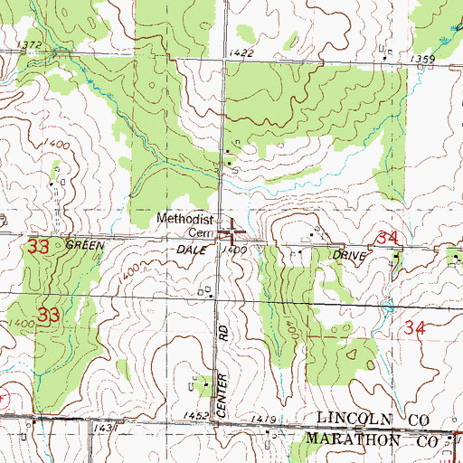 Topographic Map of Methodist Cemetery, WI
