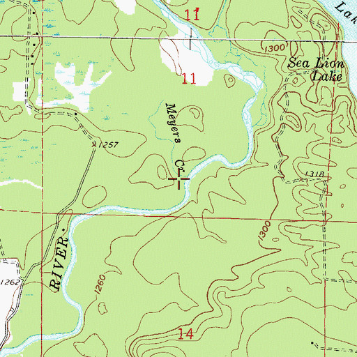 Topographic Map of Meyers Creek, WI