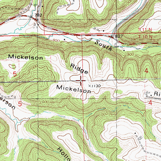 Topographic Map of Mickelson Ridge, WI