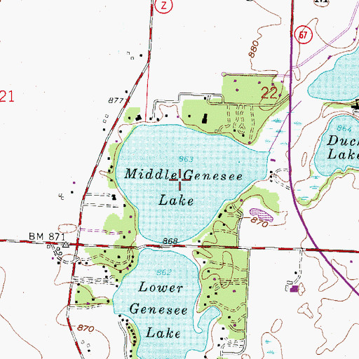 Topographic Map of Middle Genesee Lake, WI