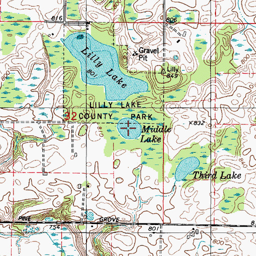 Topographic Map of Middle Lake, WI