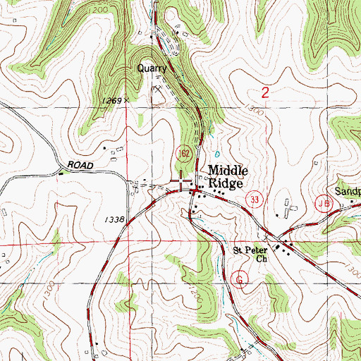 Topographic Map of Middle Ridge, WI