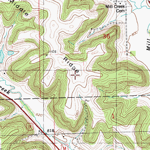 Topographic Map of Middle Ridge, WI