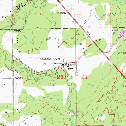 Topographic Map of Middle River Sanitorium, WI