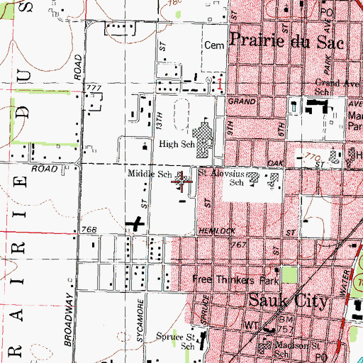Topographic Map of Middle School, WI