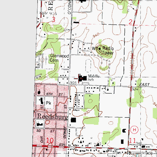 Topographic Map of Reedsburg Middle School, WI