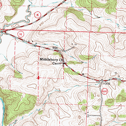 Topographic Map of Middlebury Church, WI