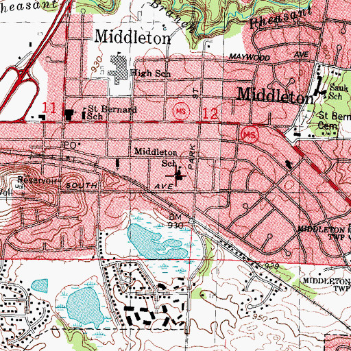 Topographic Map of Middleton School, WI