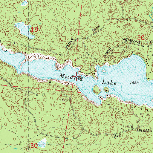 Topographic Map of Mildred Lake, WI
