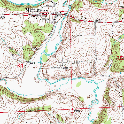 Topographic Map of Mifflin Cemetery, WI