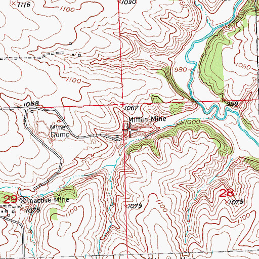 Topographic Map of Mifflin Mine, WI