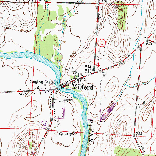 Topographic Map of Milford, WI