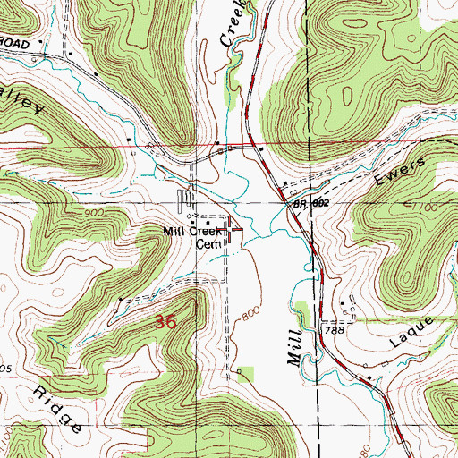Topographic Map of Mill Creek Cemetery, WI