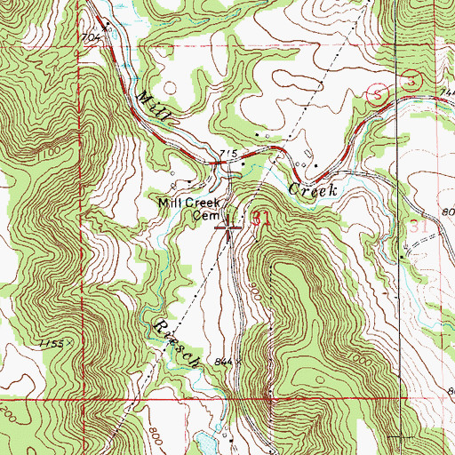 Topographic Map of Mill Creek Cemetery, WI