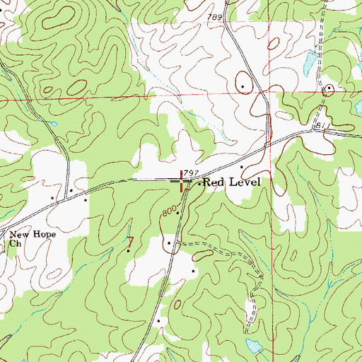 Topographic Map of Red Level, AL