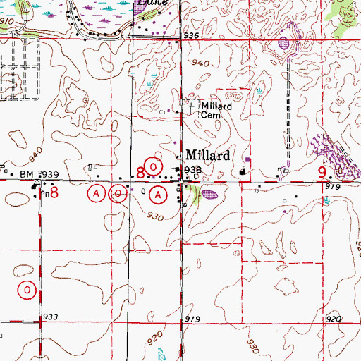 Topographic Map of Millard, WI