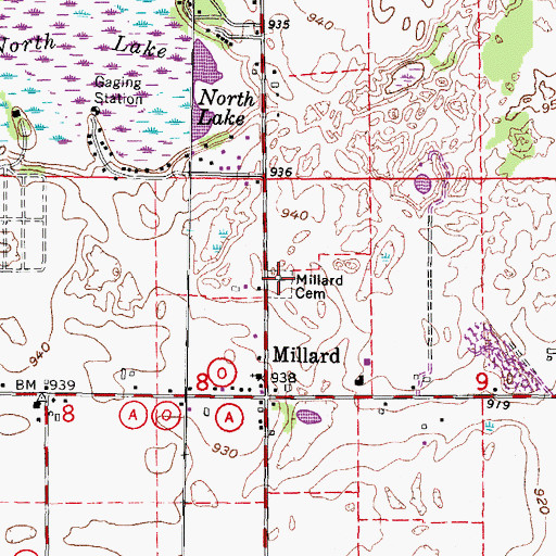Topographic Map of Millard Cemetery, WI