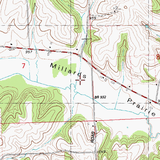 Topographic Map of Millards Prairie, WI