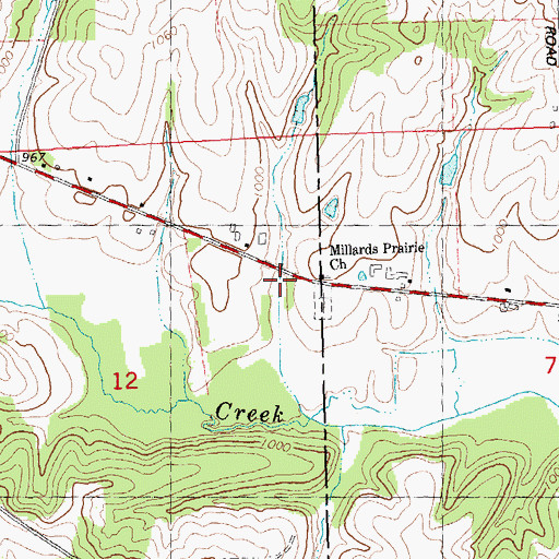 Topographic Map of Millards Prairie Church, WI