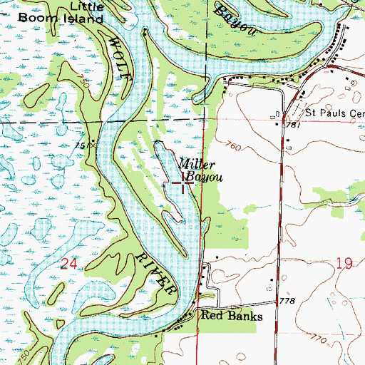 Topographic Map of Miller Bayou, WI