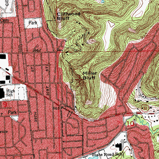 Topographic Map of Miller Bluff, WI