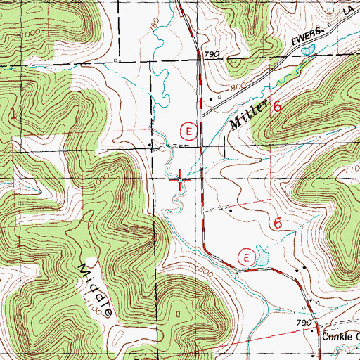 Topographic Map of Miller Branch, WI