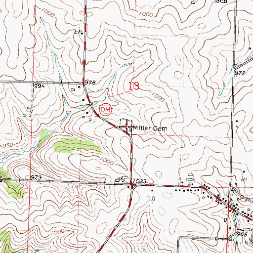 Topographic Map of Miller Cemetery, WI