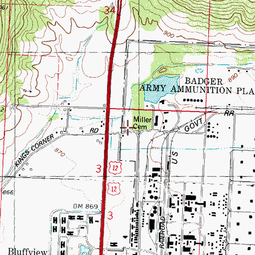 Topographic Map of Miller Cemetery, WI
