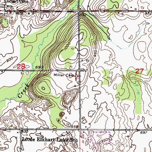 Topographic Map of Miller Cemetery, WI
