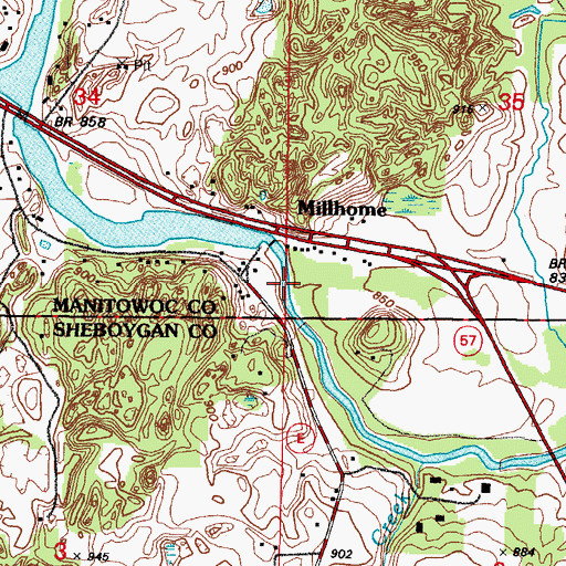 Topographic Map of Millhome, WI