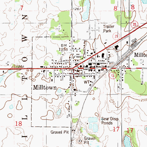 Topographic Map of Milltown, WI