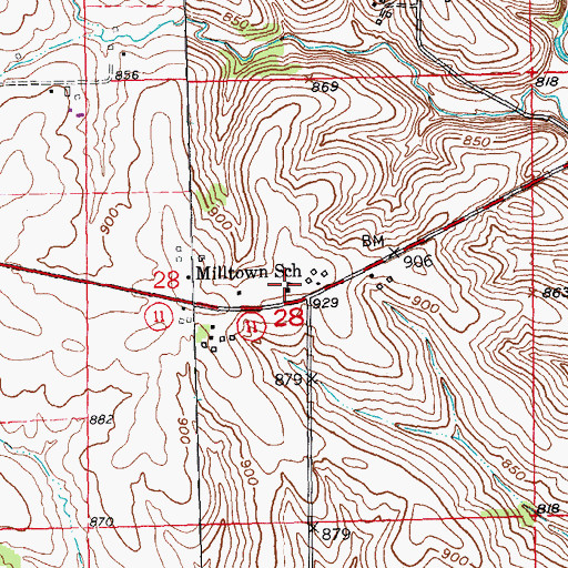 Topographic Map of Milltown School, WI