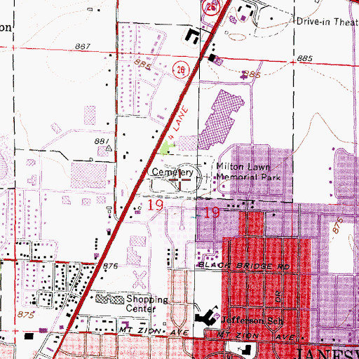 Topographic Map of Milton Lawns Memorial Park, WI