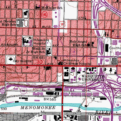 Topographic Map of Milwaukee Childrens Hospital, WI