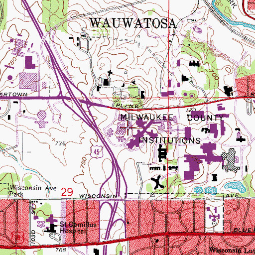 Topographic Map of Plank Road School, WI