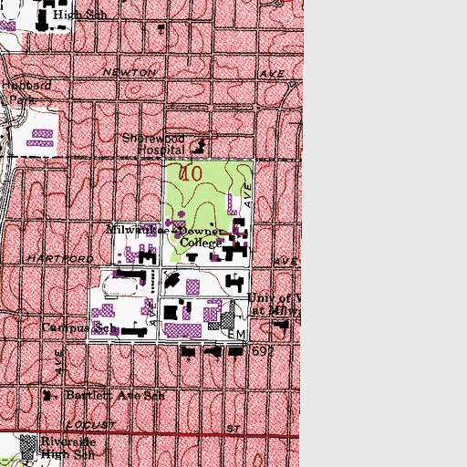 Topographic Map of Milwaukee Downer College, WI