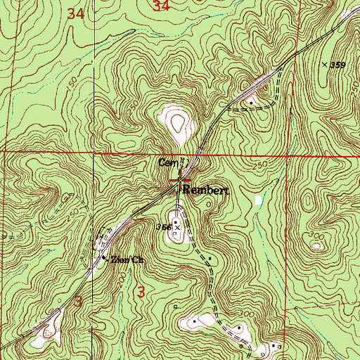 Topographic Map of Rembert, AL