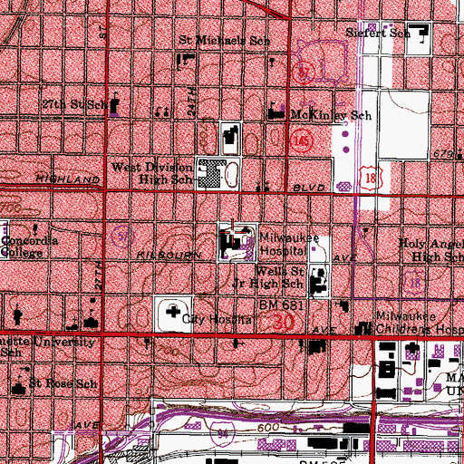 Topographic Map of Sinai Samaritan Medical Center West Campus, WI