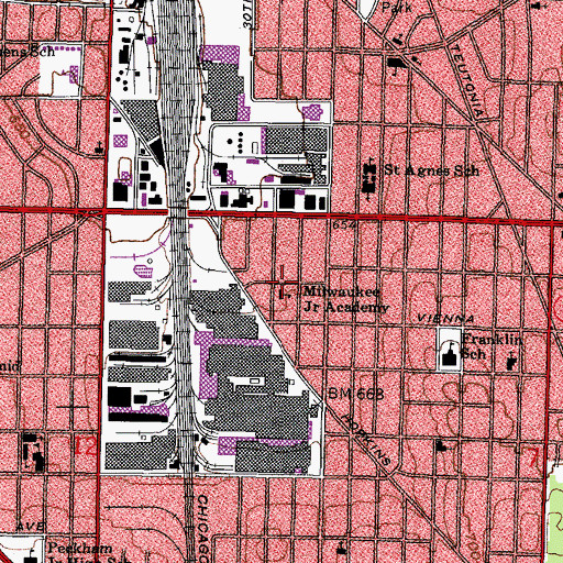Topographic Map of Milwaukee Junior Academy, WI