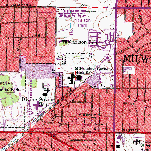 Topographic Map of Milwaukee Lutheran High School, WI