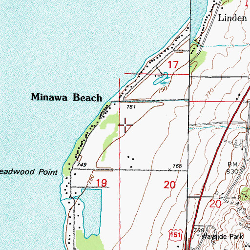 Topographic Map of Minawa Beach, WI
