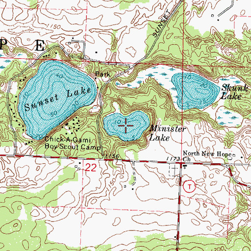 Topographic Map of Minister Lake, WI
