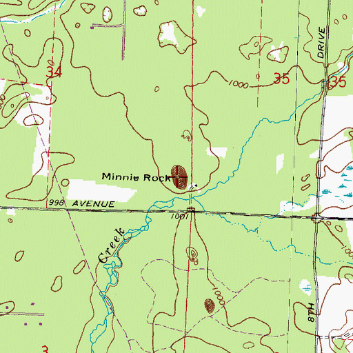 Topographic Map of Minnie Rock, WI