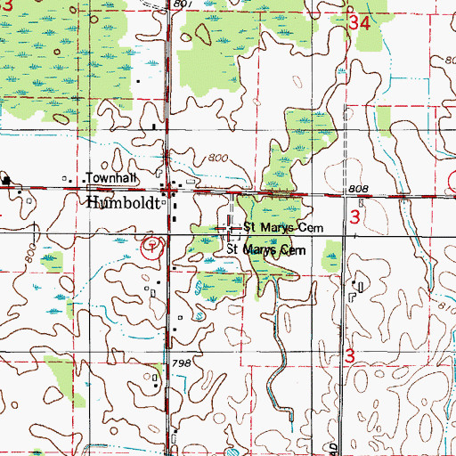 Topographic Map of Saint Marys Cemetery, WI
