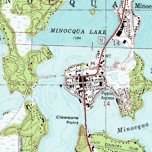 Topographic Map of Minocqua, WI
