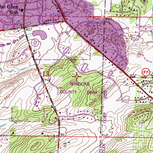 Topographic Map of Minooka County Park, WI