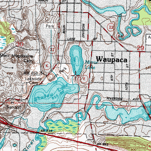 Topographic Map of Mirror Lake, WI